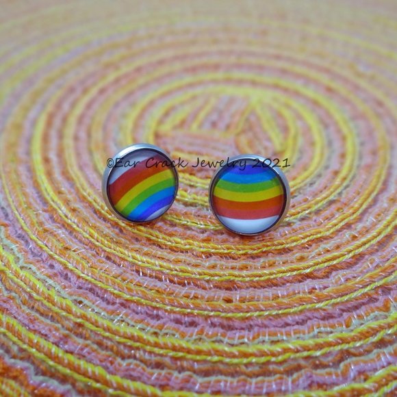 Hand Crafted 12 mm rainbow stud earrings - Picture 4 of 6